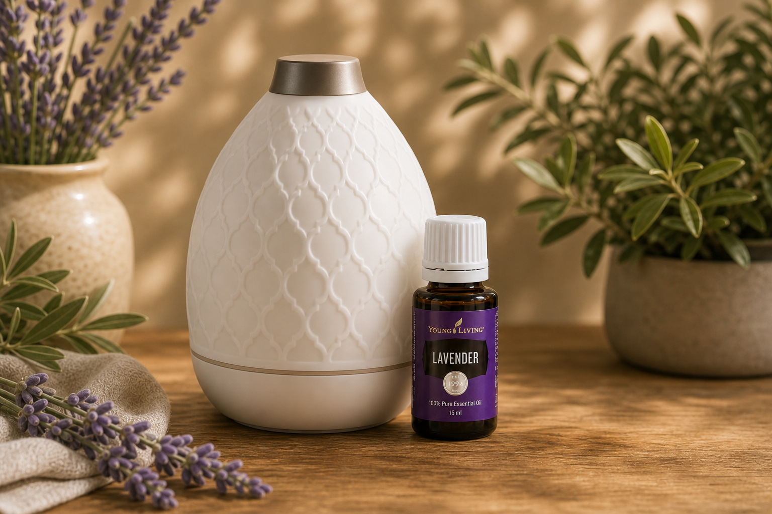 Weißer Diffusor mit Young Living Lavendelöl